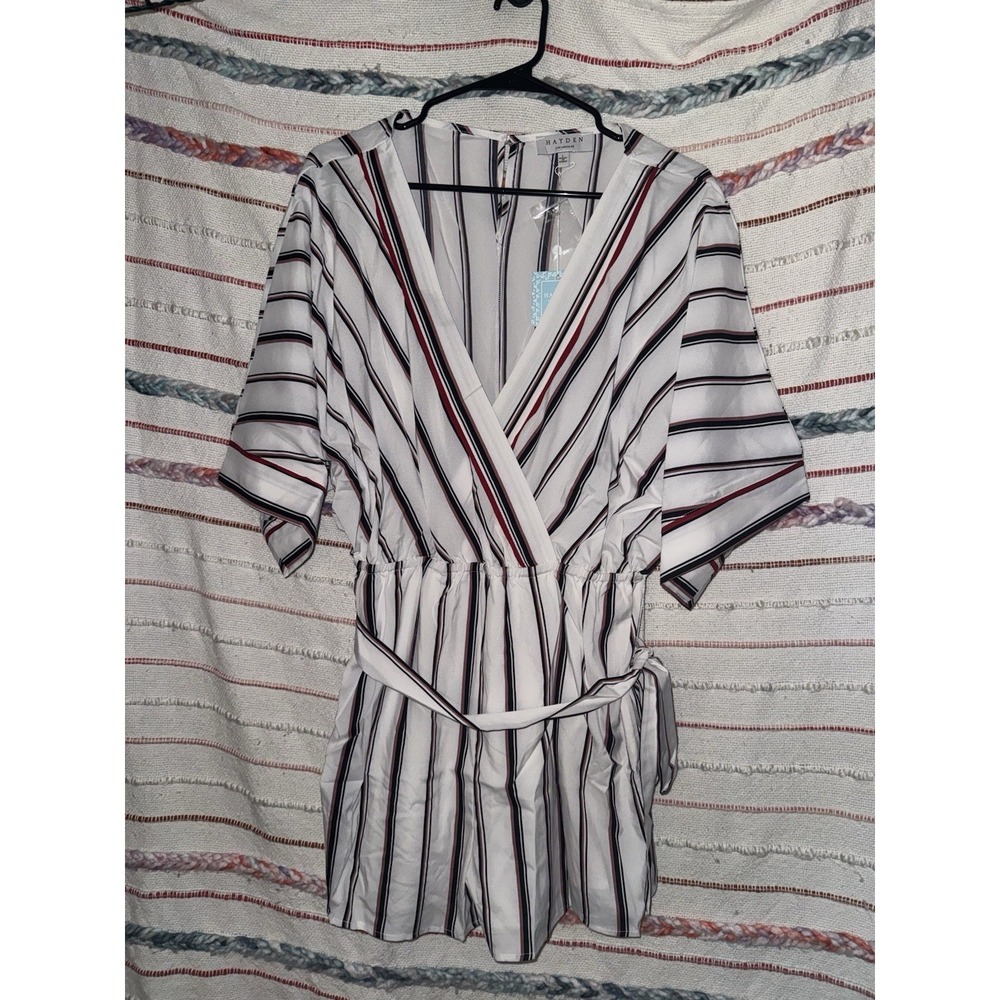Hayden Los Angeles Women's Romper Size Large Black White Striped NWT